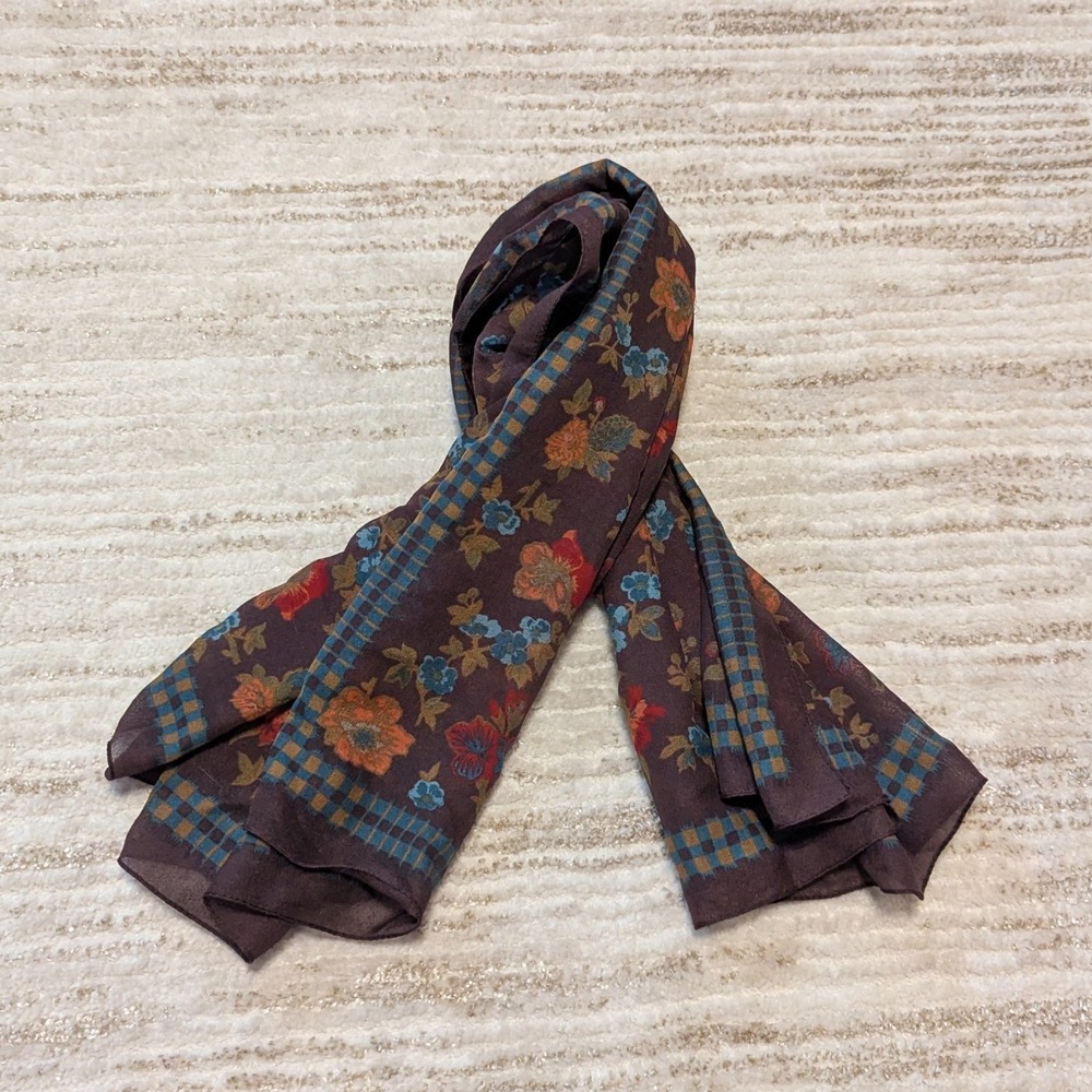 Gap Floral Scarf Brown Made in Italy Fall Gilmore Butter Mom 30 x 30 Cottagecore